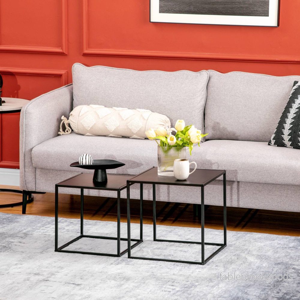 Modernt soffbord set om 2 – Svart stålstomme, 120x59x45Cm - Bild 2