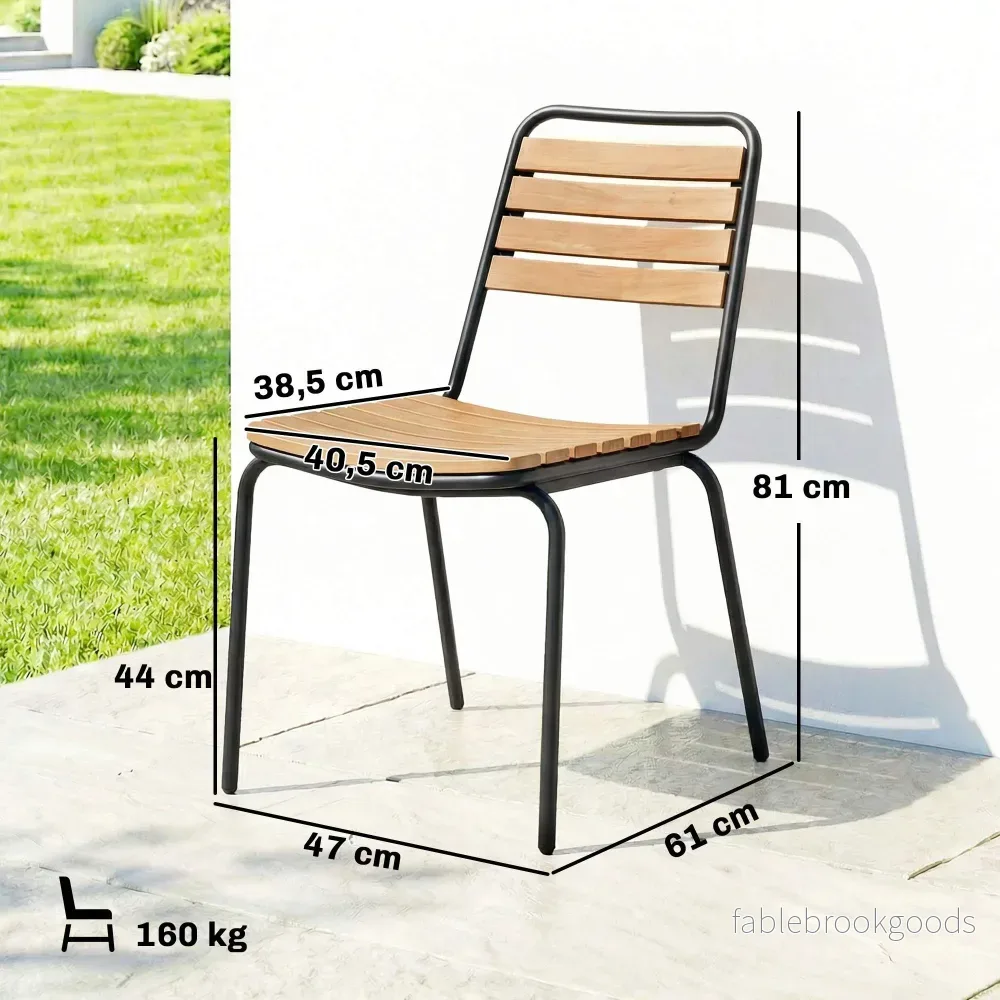 Stapelbara trädgårdsstolar för utomhusbruk, set med 2 delar, stål och trä - Bild 3