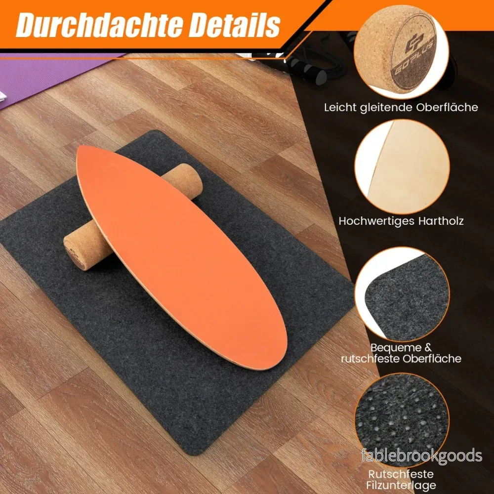 Balansbräda – gjord av trä Wobble Board med rulle och filt i Balance Kit – 3 1 – Orange - Bild 3