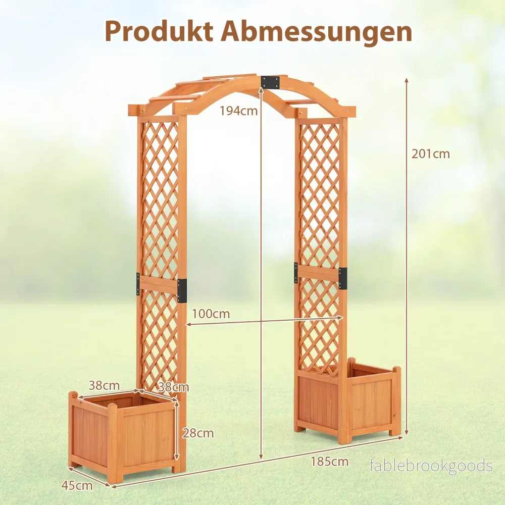 i – rosenbåge med blomlåda trädgårdsbåge träbåge för klätterväxter – 2 1 185 x 45 x 201 cm – Gul - Bild 2