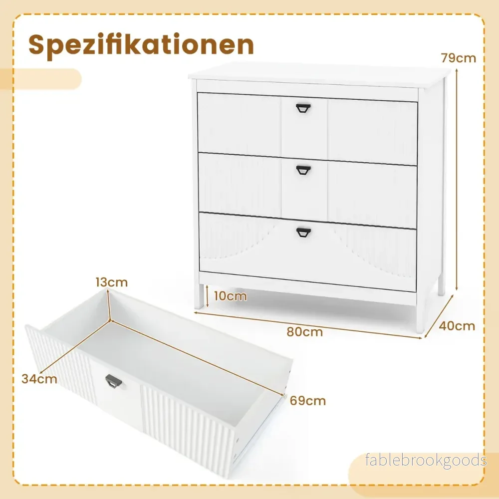 Träbyrå – med lådor och metallhandtag Modernt skänkslådskåp – 3 – Vit - Bild 2