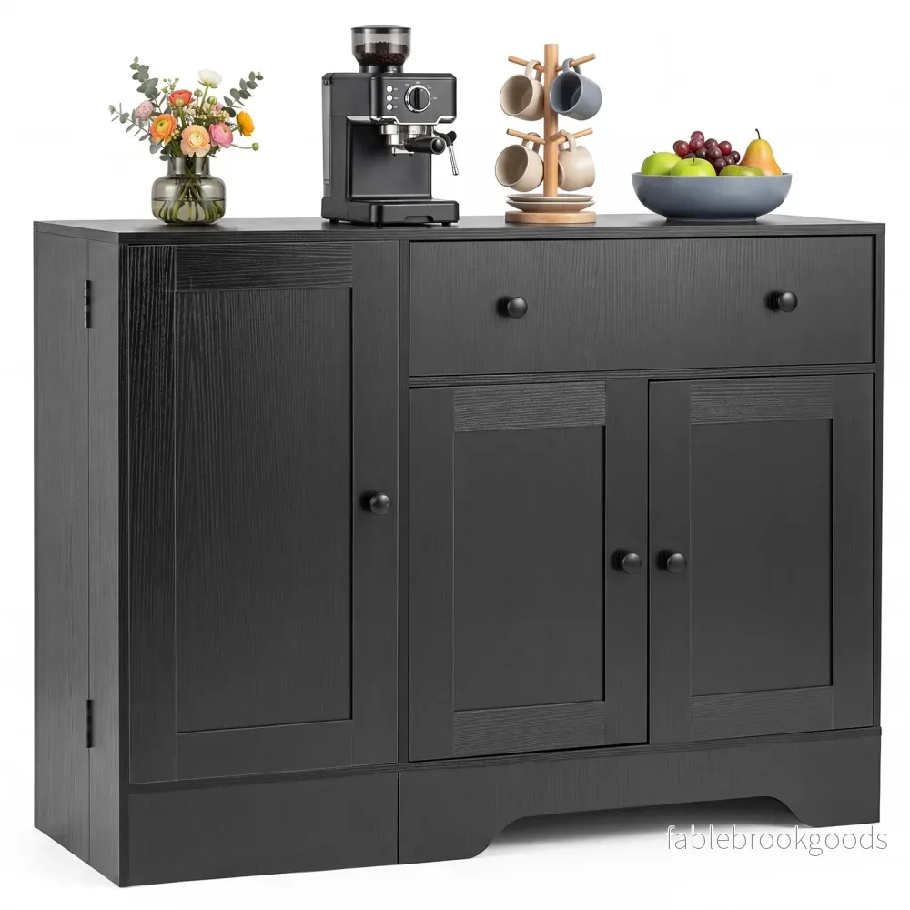 Sideboard – köksskåp med gliddörr och låsbara hjul – 105 x 40 x 83 cm