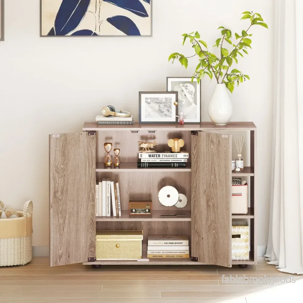Skoark – Med Dörrar och Justerbara Öppna Hyllor Skohyll – 2 – Natur - Bild 3
