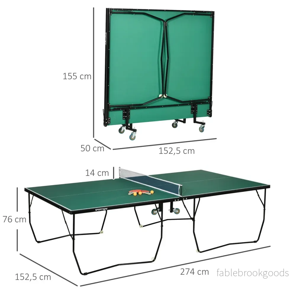 Vikbart inomhusbordtennisbord med hjul – Grön - Bild 3