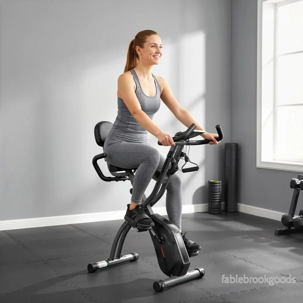 Hopfällbar 3-i-1-motionscykel, Bluetooth LCD, Pulsmätare, Tyst - Bild 2