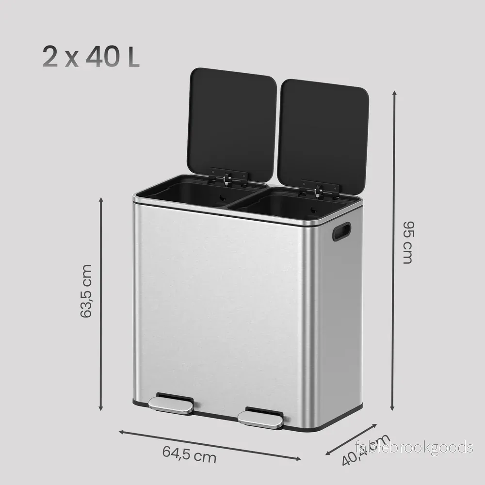 Pedaalemmer - 2 x 40 Liter - Afvalscheiding - Roestvrij Staal - Zilver-Zwart - Bild 3