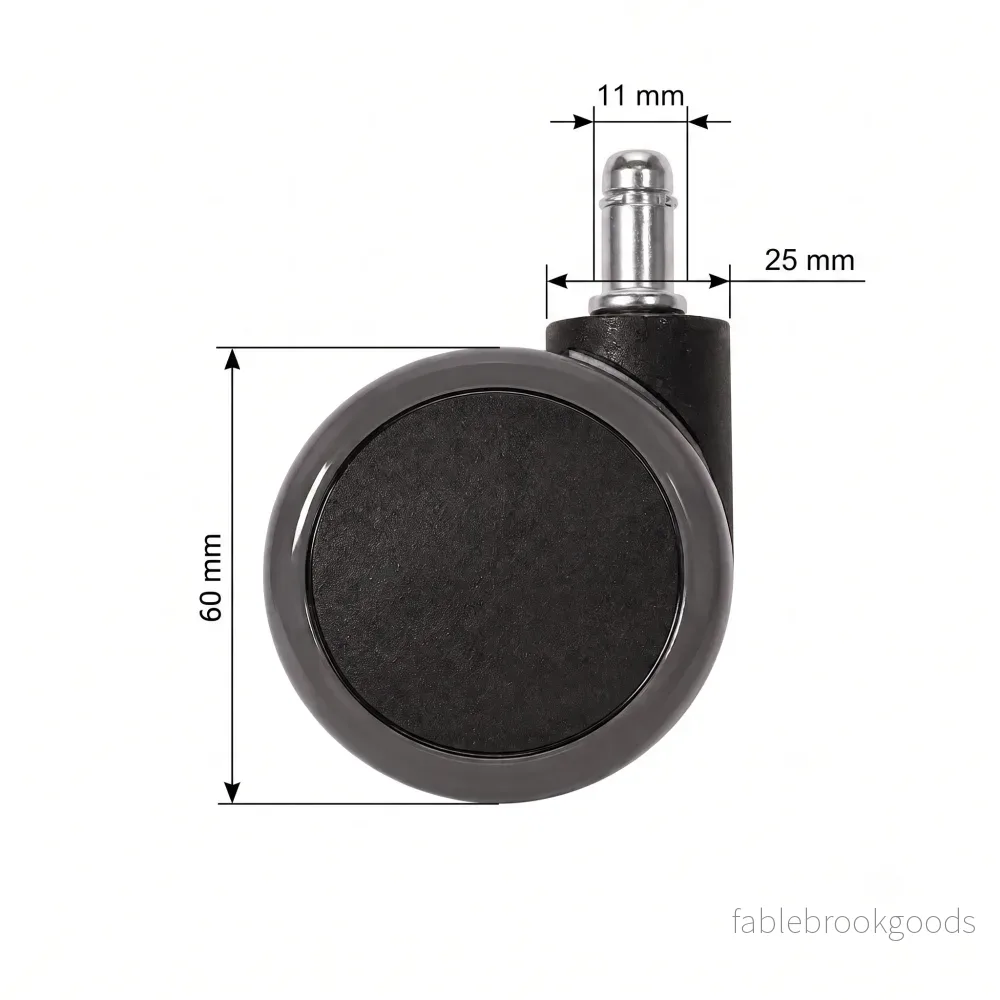 Hjulsats för kontorsstol 60 mm, mjuk bana, 11 mm tapp (5 st) - Bild 2