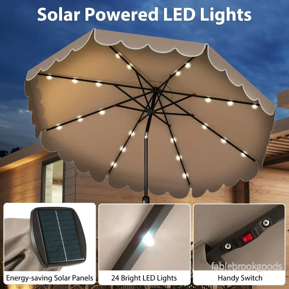 Solskärm – Med Led Belysning och Vrimmel Volant Trädgårdsskärm Marknadsskärm – 300 Cm – Brun - Bild 3