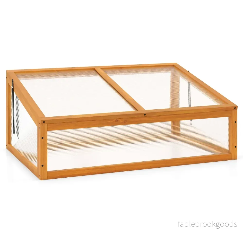 Växthus – Drivhus Trä förhöjd odlingsbädd med transparent vikbart tak – 94 x 63 x 40 cm – Orange