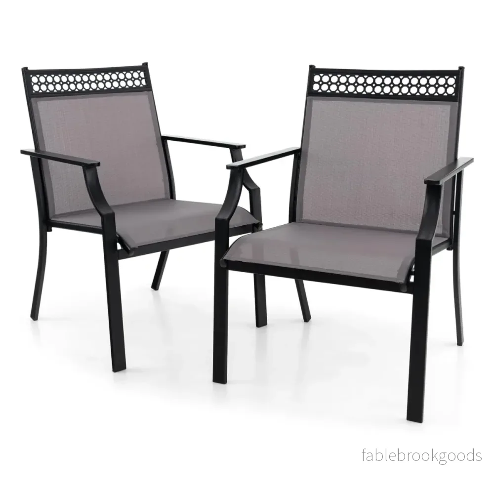 Set – med trädgårdsstolar snabbtorkande tyg och metallram uteplatsstolar – 2 – Grå - Bild 3