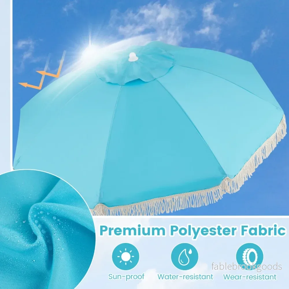 Boho – Parasol Vinkelbarm 30° i båda riktningar med Franser – 170 cm – Blå - Bild 3