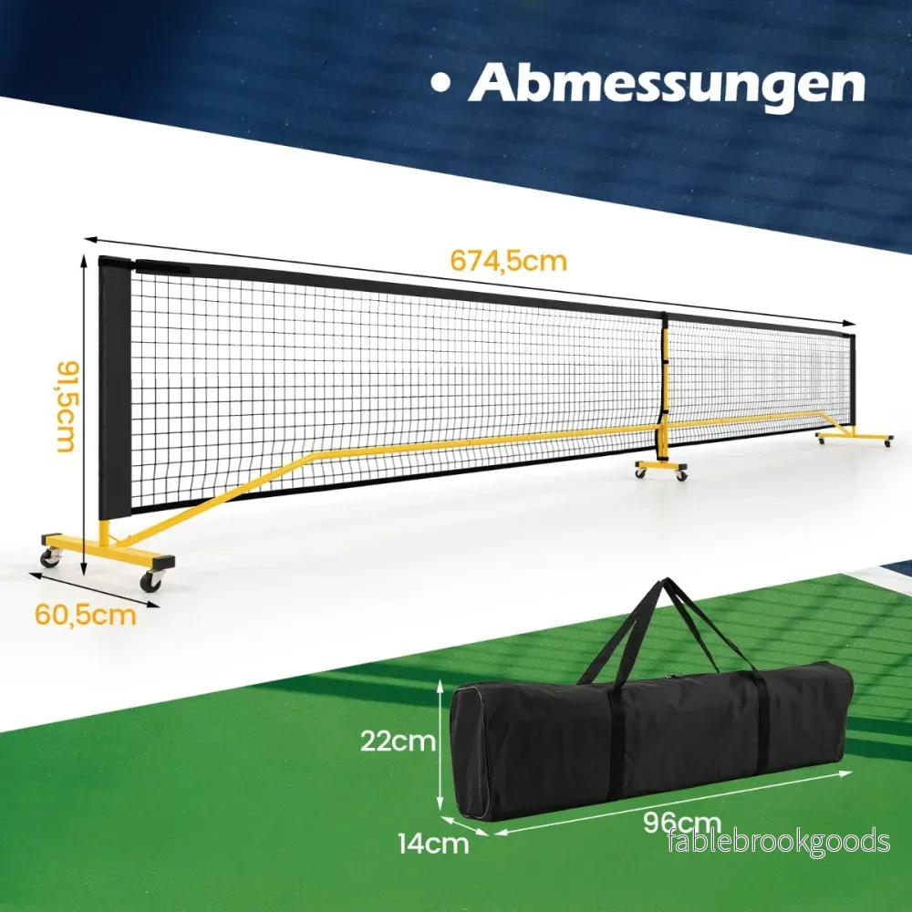 Bärbart – Pickleballnät med hjul system i officiell storlek metallram – 6,7 m – Svart - Bild 2