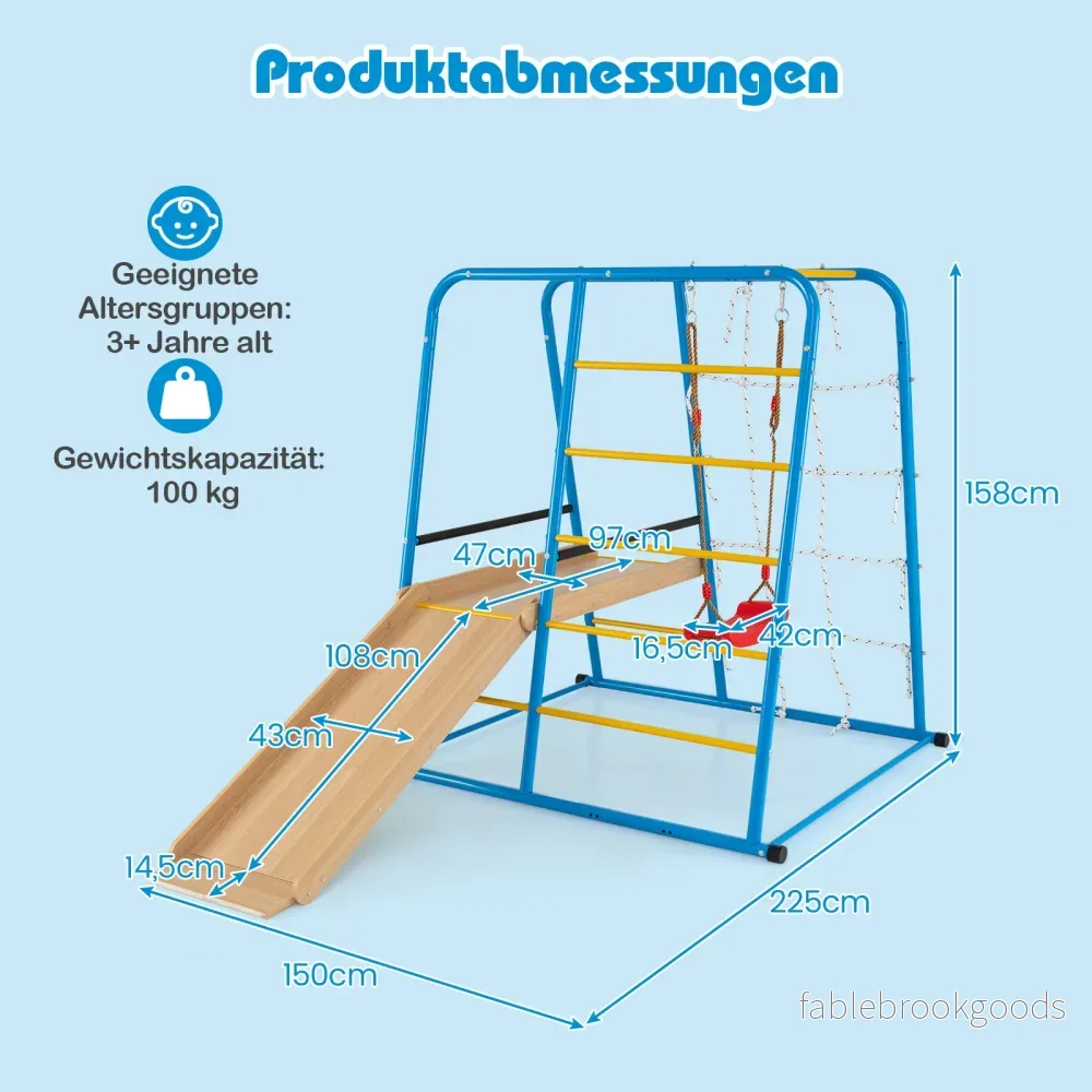 i – klätterställning gunga och rutschkana klätterstång klätterstege repvägg för barn från år – 6 1 3 – Blå - Bild 2