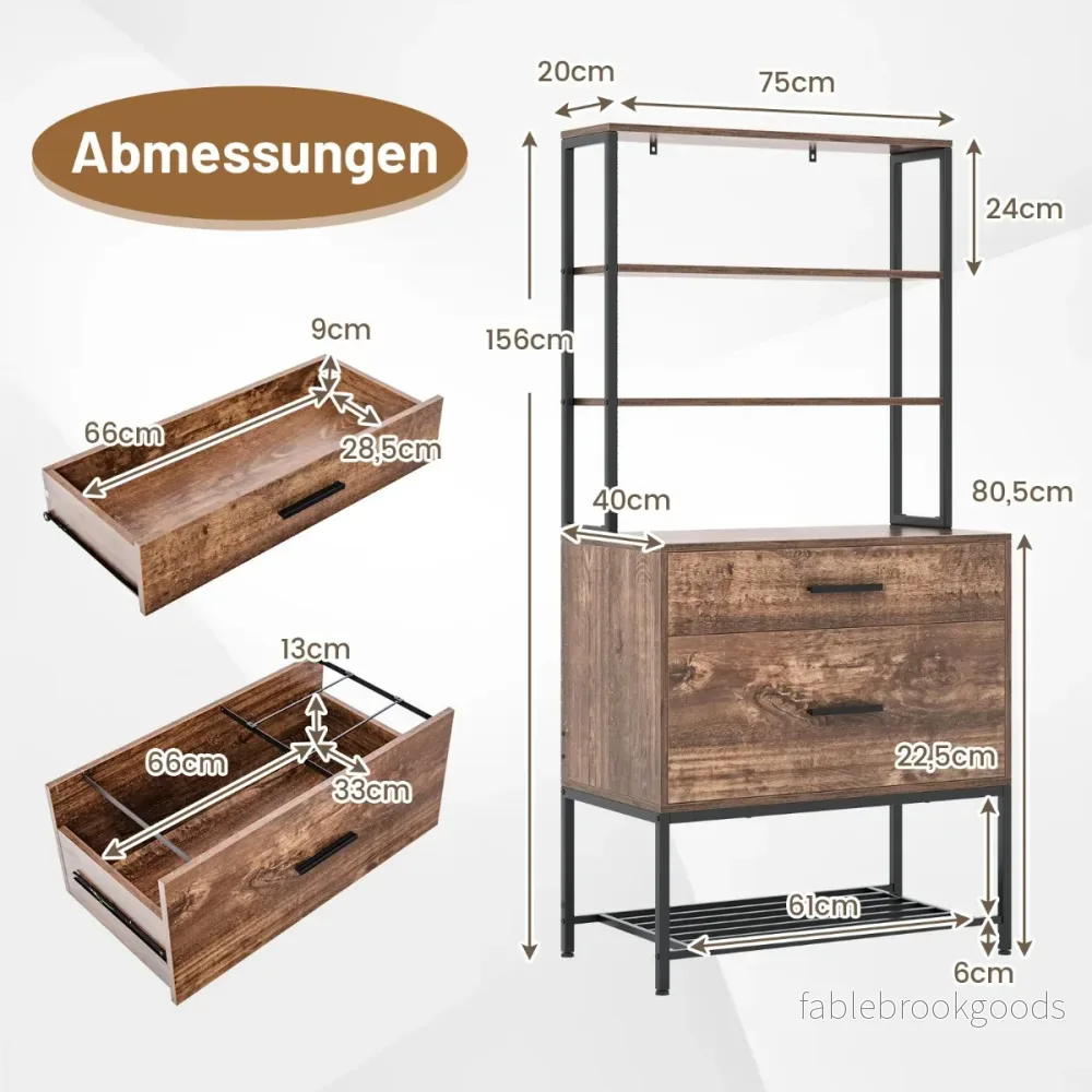 Arkivskåp – med laddstation Kontorsskåp öppna hyllor och lådor Rustikbrun – 3 2 – Rustik brun - Bild 2