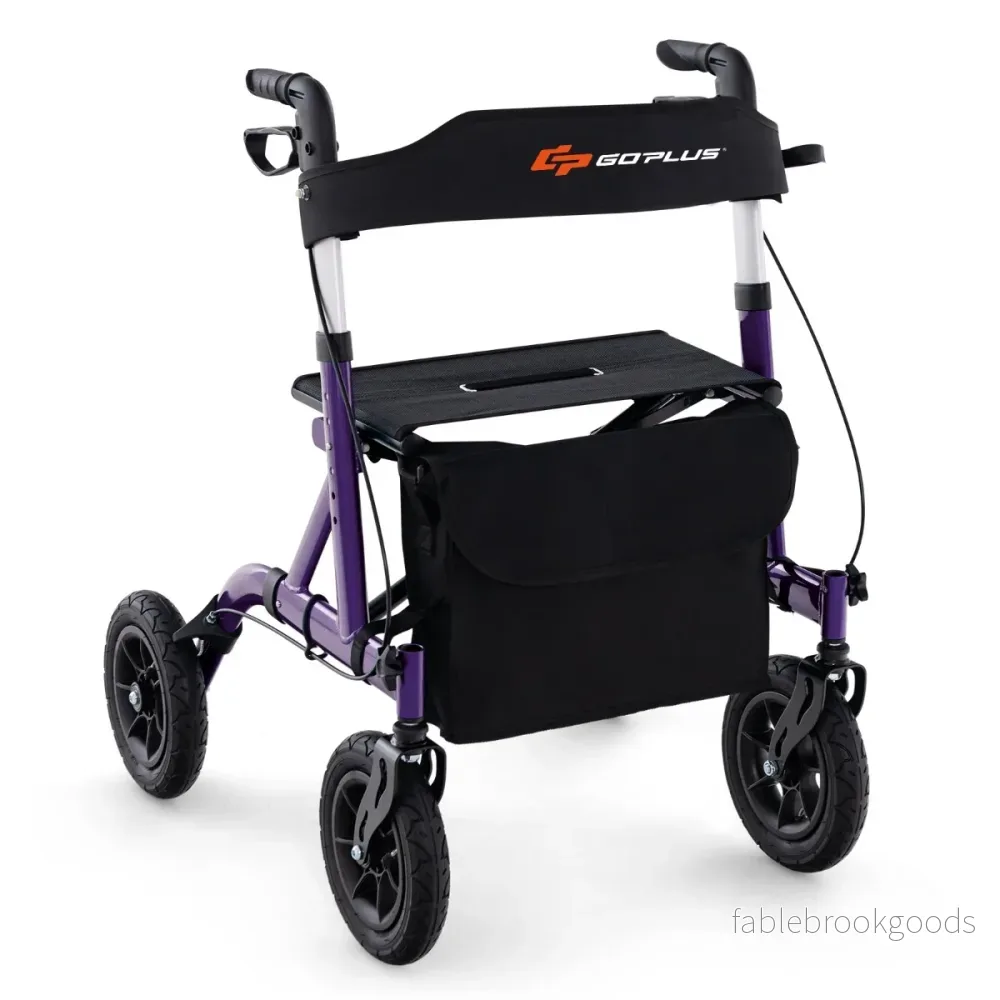 Fällbar – och lätt rollator med sittplats i aluminium upp till i rullstol rese – 136 kg 2 1 – Lila