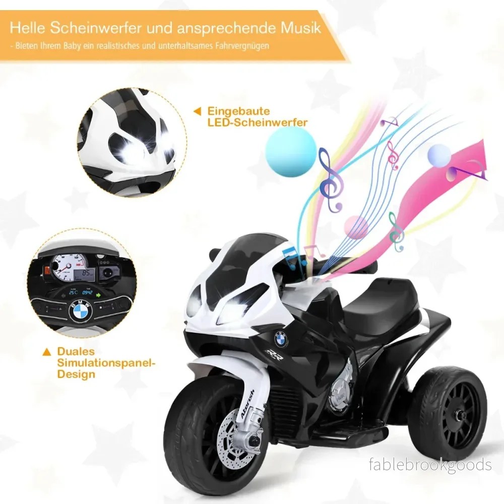 Barnmotorcykel – 6v Barnfordon med musik + – 66 x 37 x 44,5 cm – Svart och vit - Bild 2