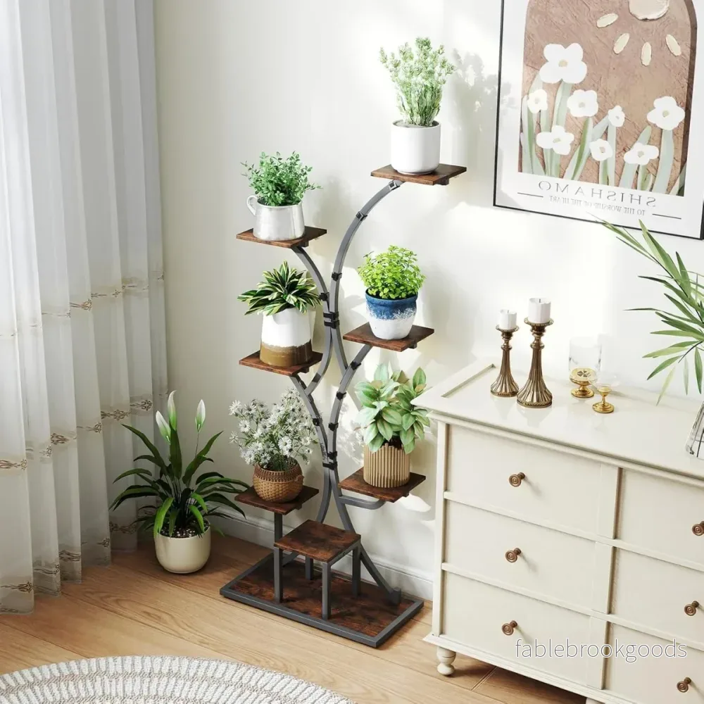 Växtställ – med växtlampor vånings växtregal blomställning – 8 – Brun + svart - Bild 3