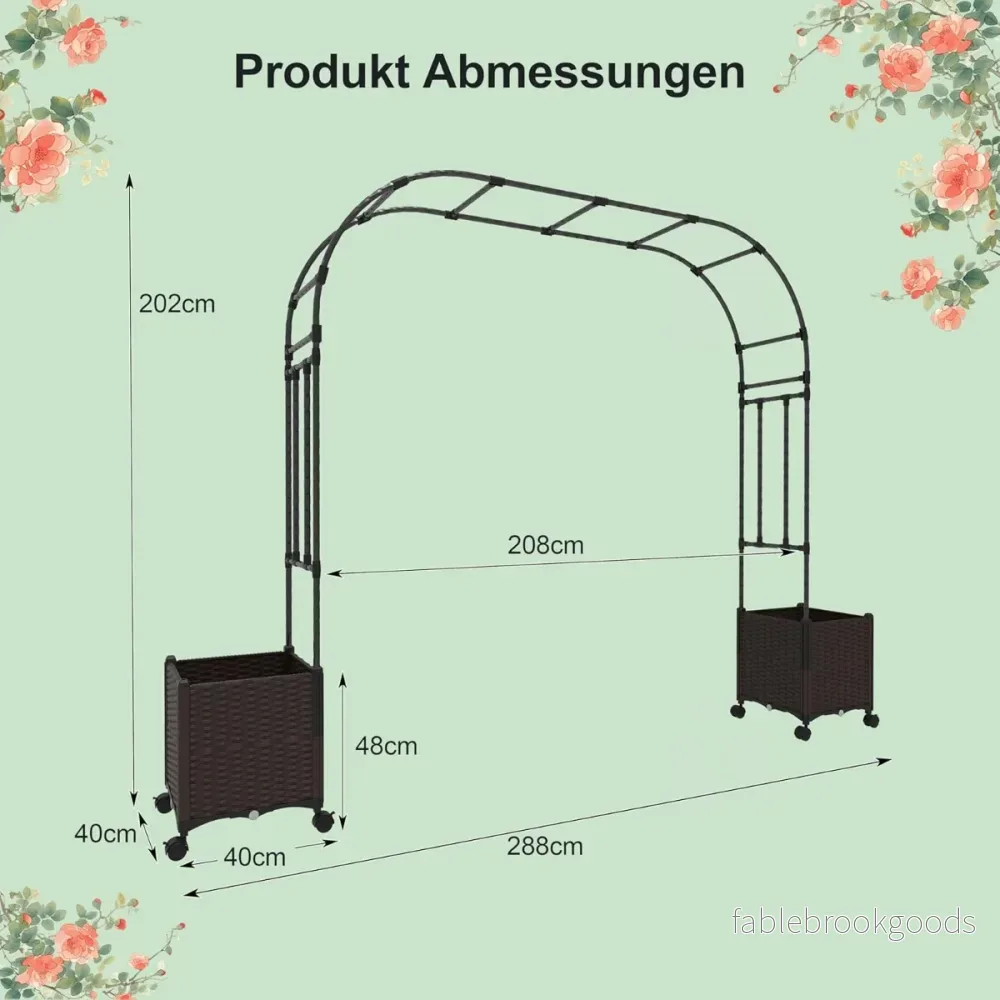 Trädgårdsbåge – spaljé med planteringskärl utomhus pergola klätterbåge metall dekorbåge – 2 – Brun - Bild 2