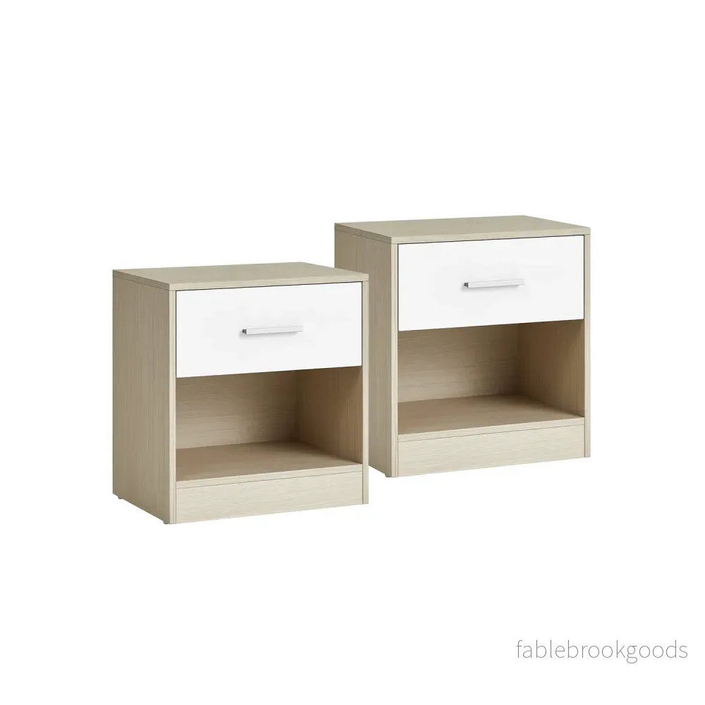 Sängbordsset om 2 – klassisk design – naturbeige-vit Sängbordsset om 2 – klassisk design – naturbeige-vit
