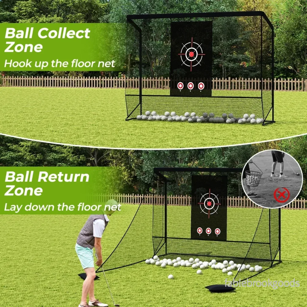 Golfnät – golfövningsnät med måltavla vikbara sidodelar och golvnät – 300 x 214 x 225 cm – Svart - Bild 3
