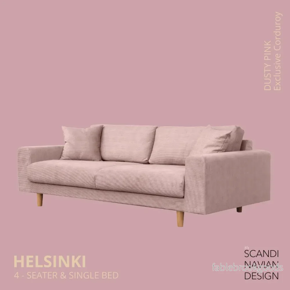 Helsinki 4-seater sofa/single bed, Exclusive Corduroy, Dusty Pink removable & washable - Bild 2