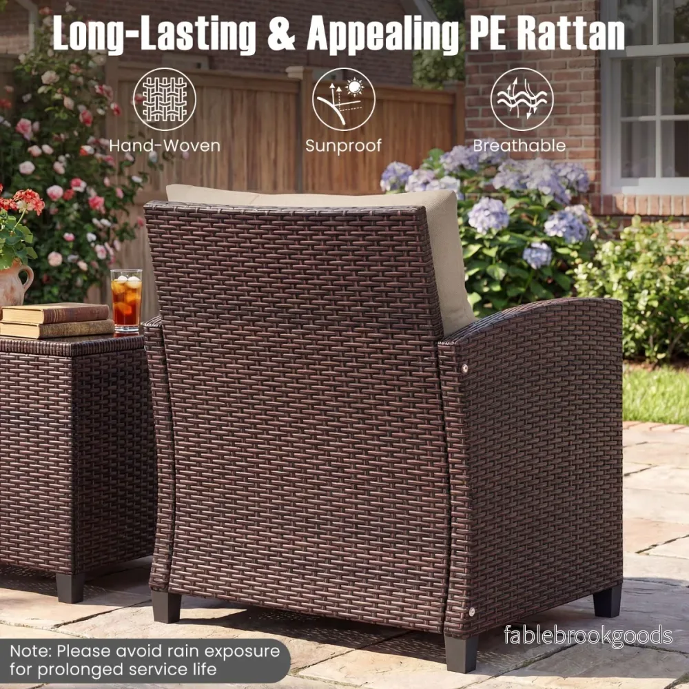 delat – uteplats set utomhus rotting trädgårdsmöbler med sittdynor och soffbord + – 3 – Gul - Bild 3