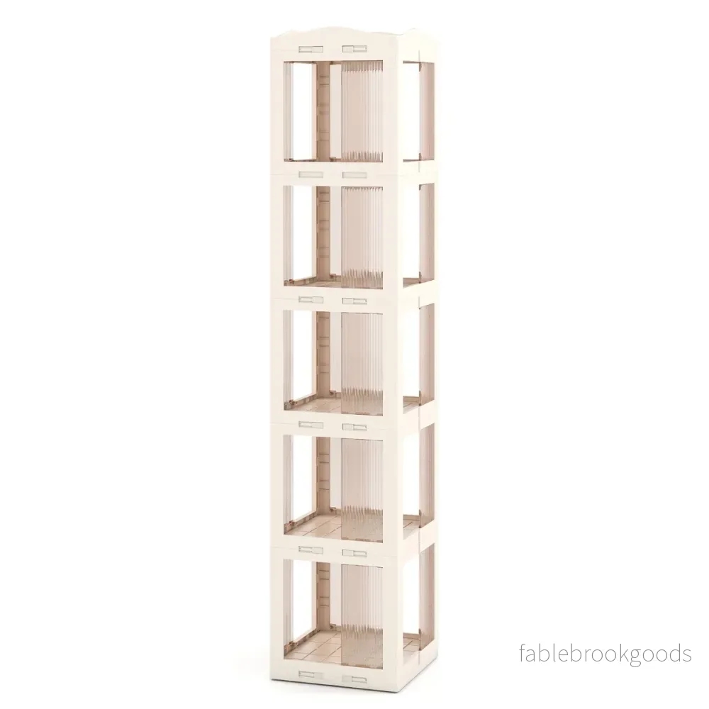 360° – Svängbar Bokhylla Ihopfällbar Ställhylla Transparent Kontorshylla – 36.5 x 36 x 174 cm – Vit