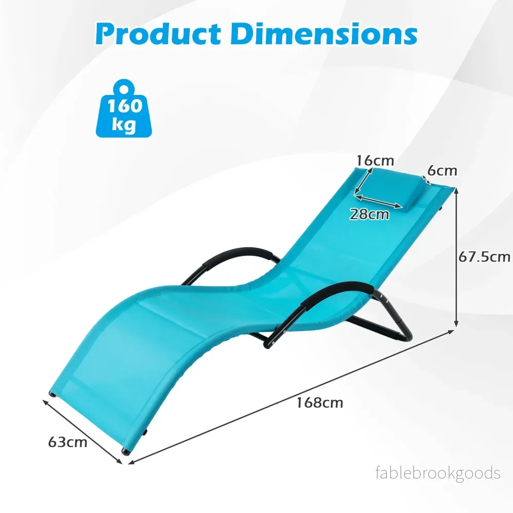 Ergonomisk – solstol med avtagbart huvudkudde liggstol belastbar upp till – 160 kg – Blå - Bild 2