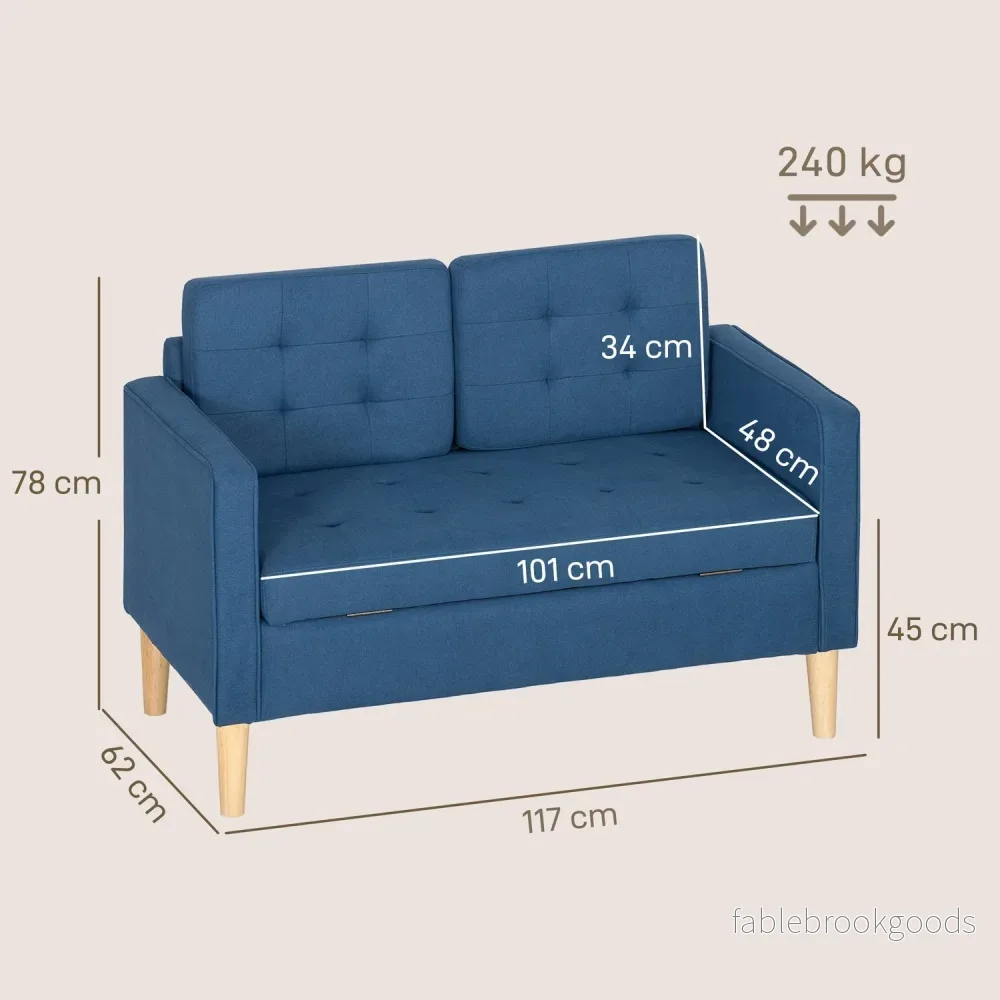 2-sits soffa med förvaring, blå sammet, kompakt design - Bild 3