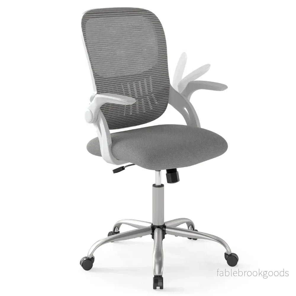 Ergonomisk – kontorsstol med uppfällbara armstöd och gungfunktion datorstol – Grå
