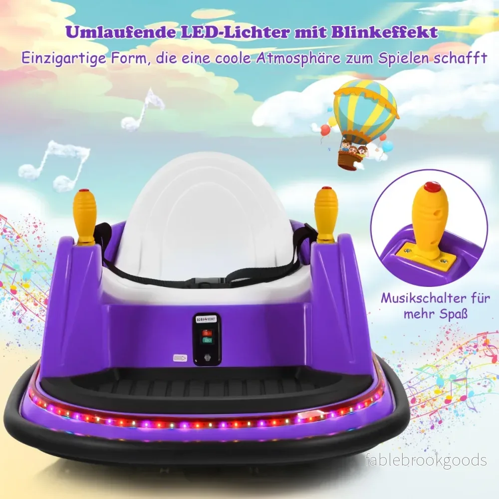 6V – barnstötfångarbil elfordon med ljus och musik – 57 x 75 x 42 cm – Lila - Bild 3