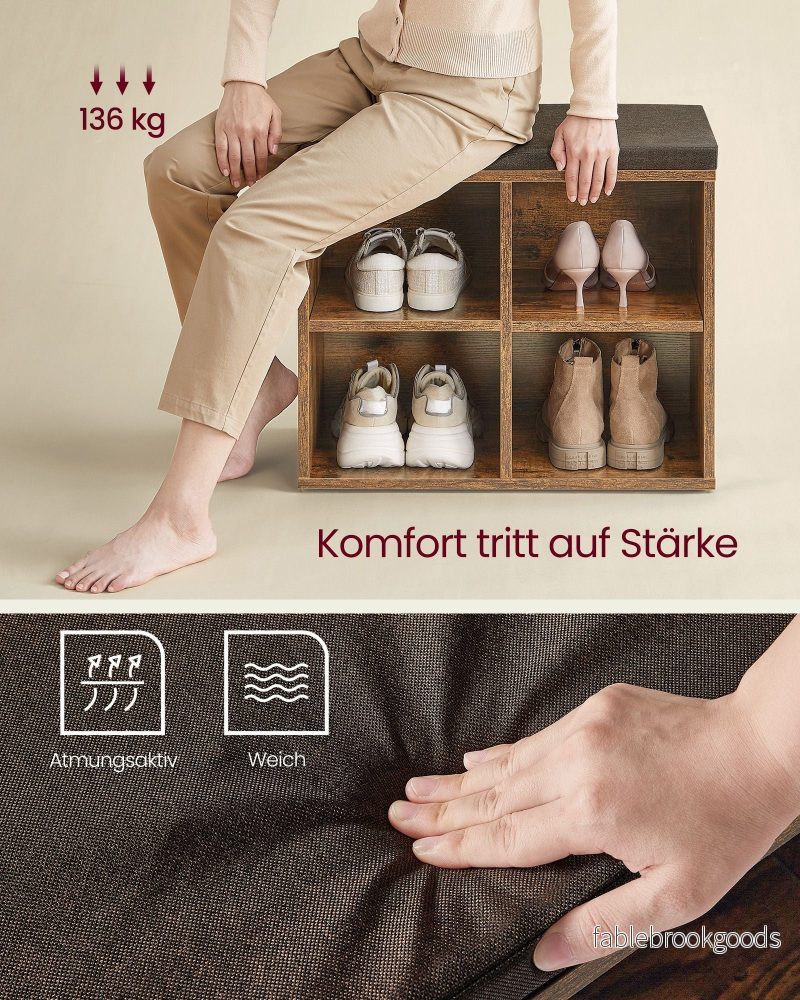 Skobänk med 4 fack – Vintage Brown – Chestnut brown - Bild 3