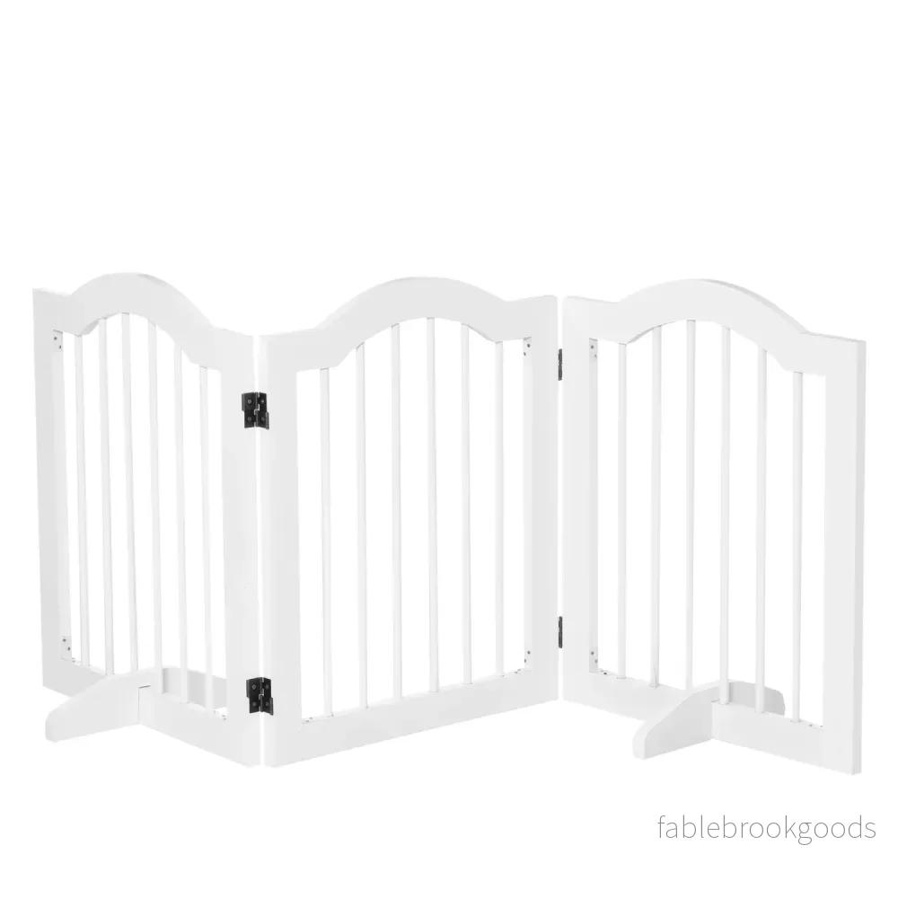 Dog Gate Barrier, Stabil 3-Panel MDF, Vikbar, Vit
