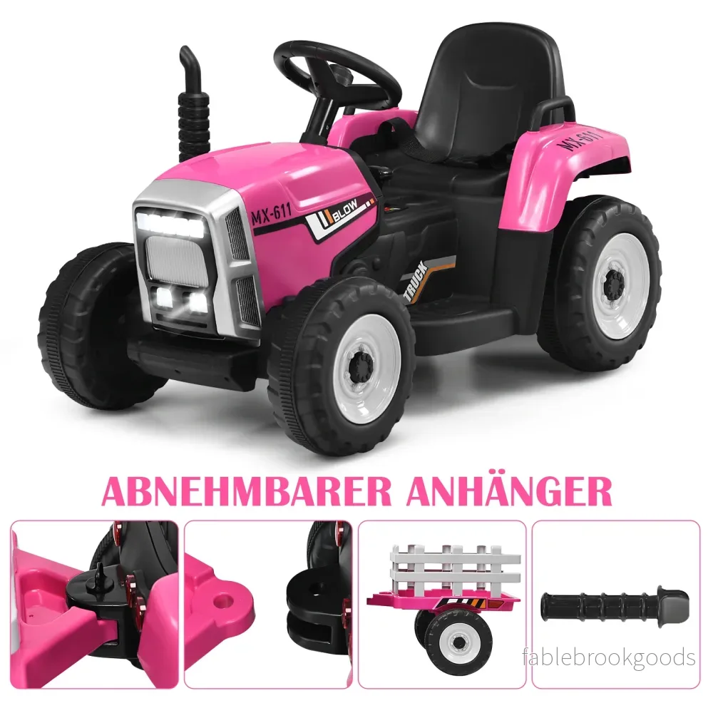 12V – barntraktor med släp Elektrisk leksaksbil – 135 x 51 x 53 cm – Rosa - Bild 3