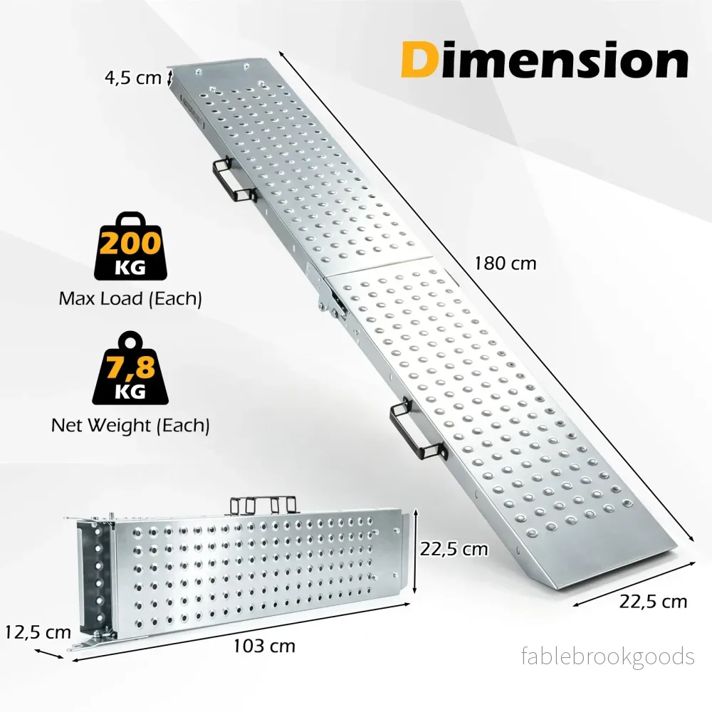 Hopfällbar – lätt lastramp i metall, stycken, som klarar upp till belastning – 2 400 kg 180 x 22,5 x 4,5 cm - Bild 2