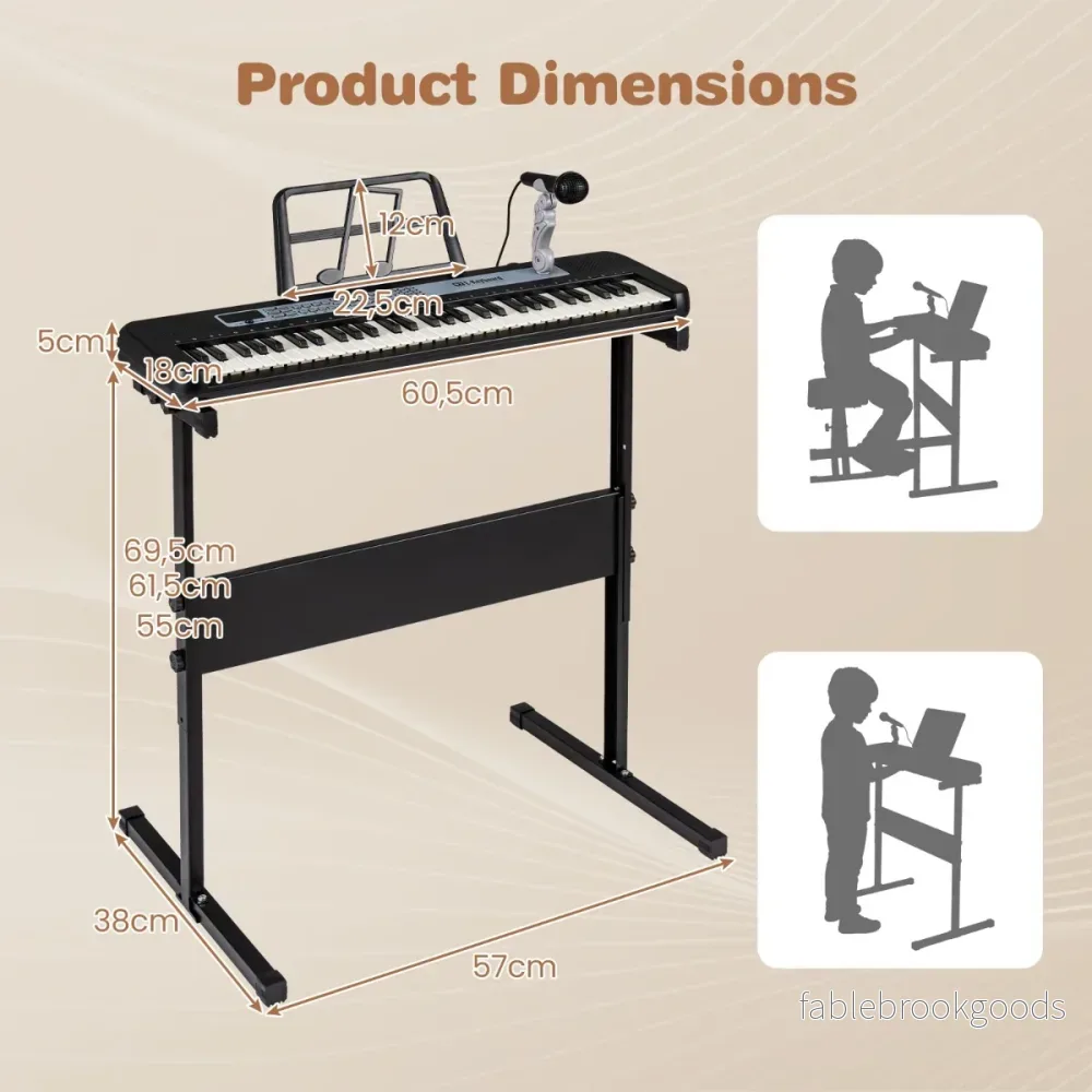 Tangenter – Barnpiano Keyboard Inomhusmusikinstrument med justerbart ställ Mikrofon – 61 – Svart - Bild 2