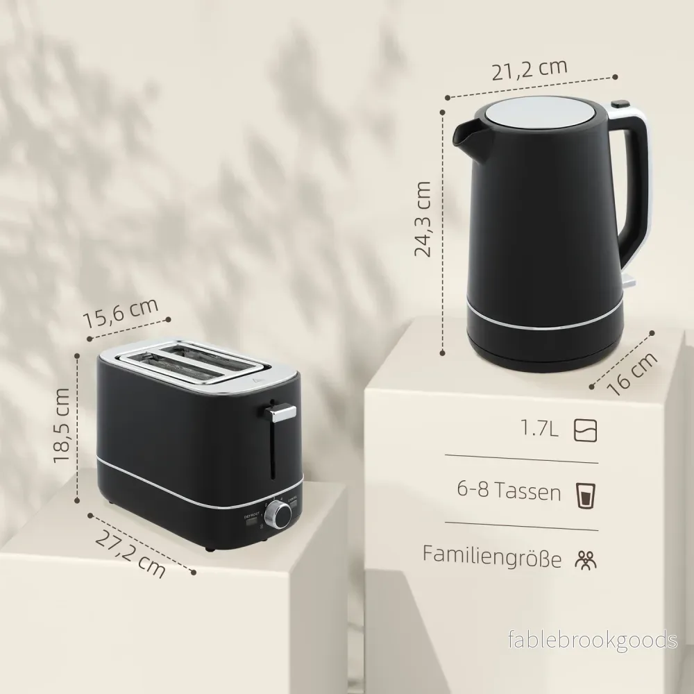 Set med vattenkokare och brödrost – 2200W, 1,7L, 6-nivåer Browning, svart - Bild 3