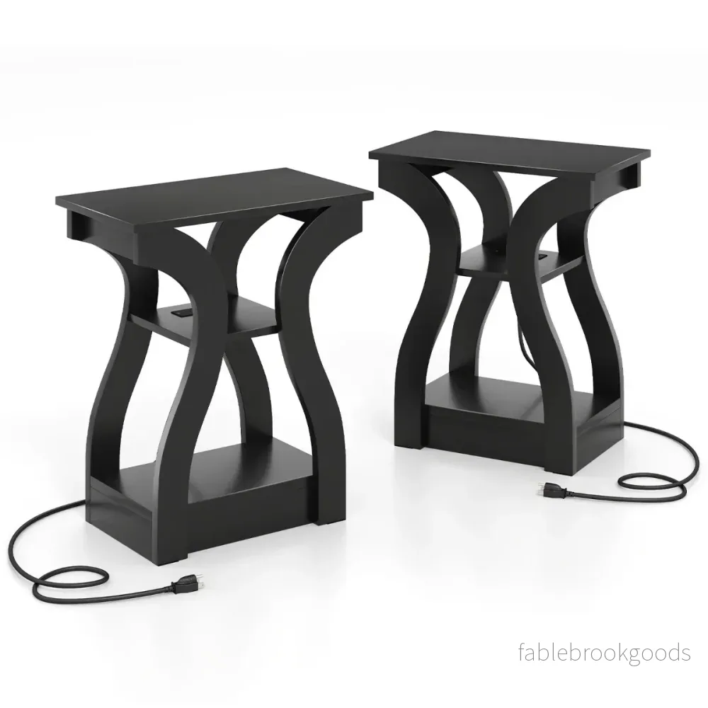 pack – sidobord med laddningsstation våningars soffbord Nattduksbord USB anslutningar – 2 3 – Svart