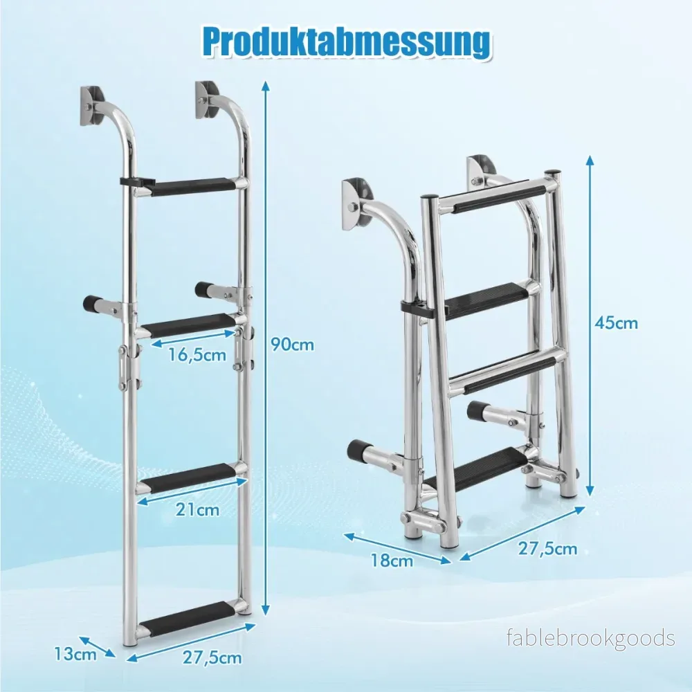 Vikbar – stegs stege med robusta PVC och golvadapter klämmor – 3 27,5 x 13 x 90 cm – Silver - Bild 2