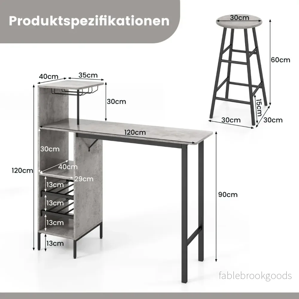 delad – barbord och stolset Industriellt pubbord pall – 3 – Grå - Bild 2