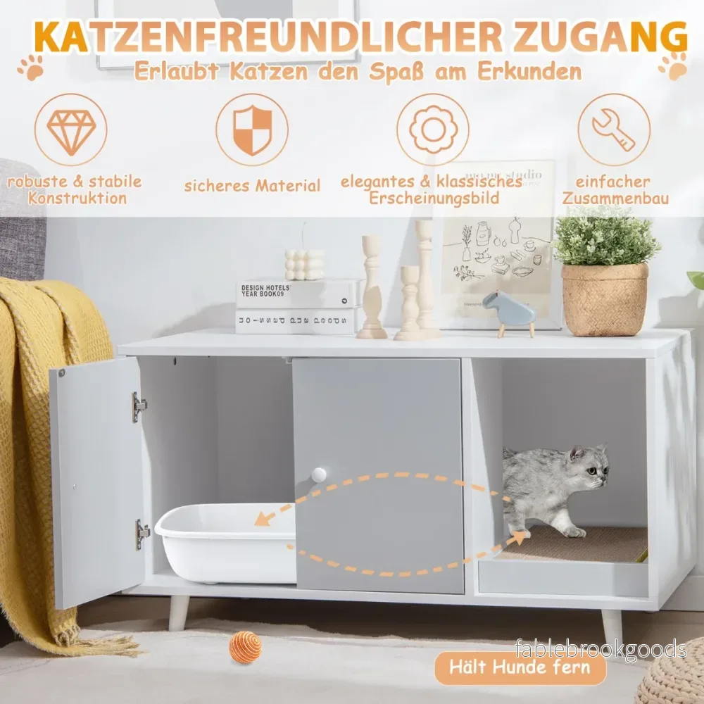 i – sidobord och kattskåp med skrapbräda Kattlåda Soffbord – 2 1 90 x 50 x 50 cm – Grå - Bild 3