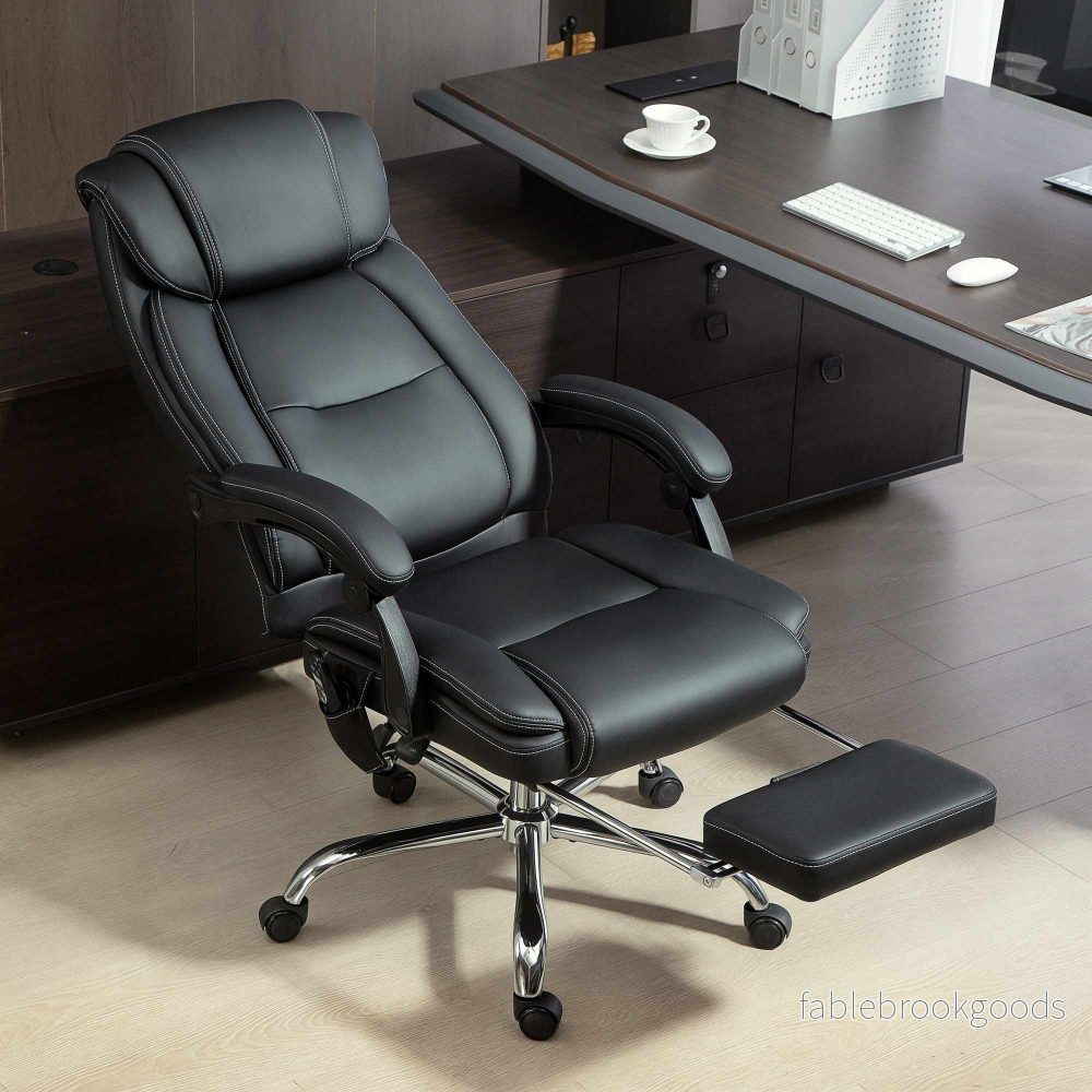 Ergonomisk kontorsstol med massage, fotstöd, svart läder - Bild 2