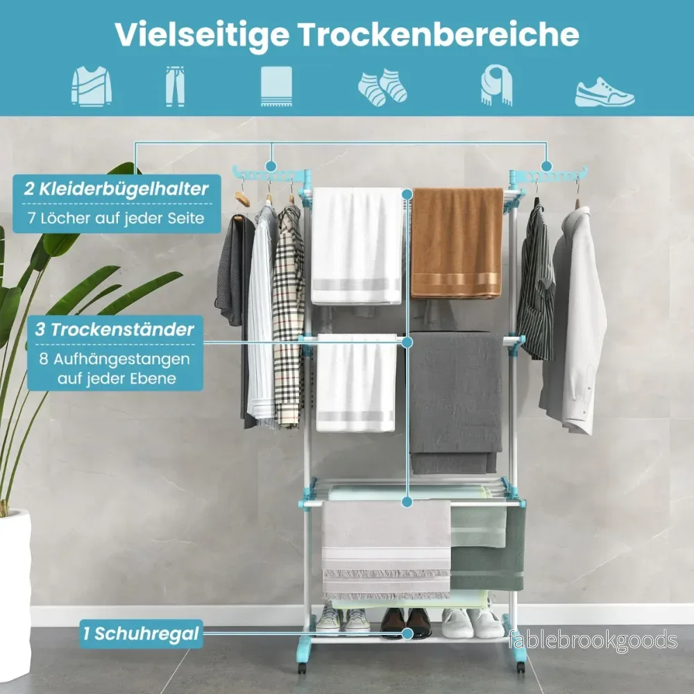lagers – Klädställ Vikbar Klädtork – 3 127 x 63 x 171 cm – Blå - Bild 2