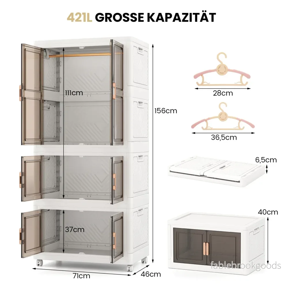 Klädkammare – med klädhängare 421L Garderobskåp hopfällbart Mångsidigt hjul fri kombination – 10 71 x 46 x 156 cm – Vit - Bild 2