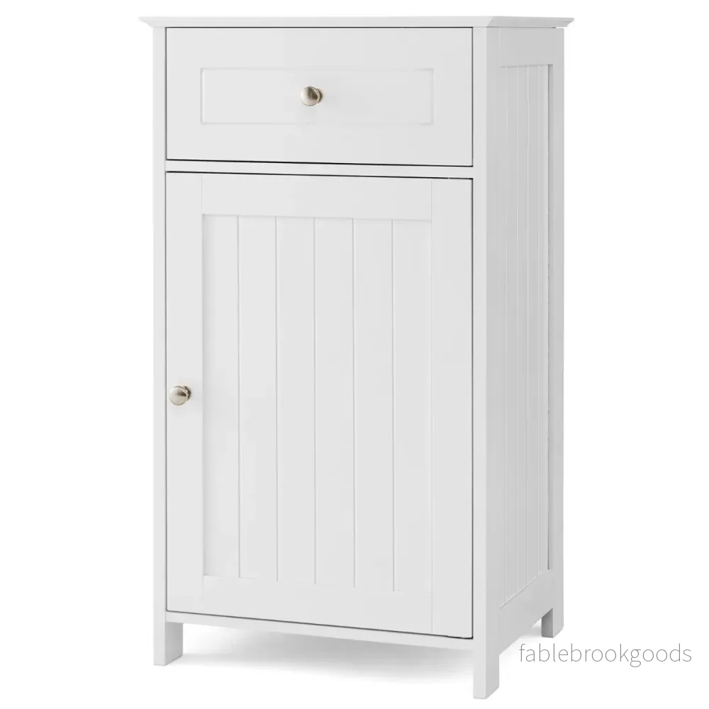 Badrumsskåp – smalt med låda och lucka – 43 x 34 x 77 cm – Vit