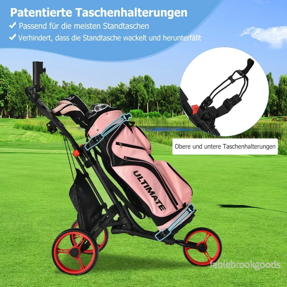 Wheel – Golf Trolley tillverkad av aluminium med paraplyhållare och T styckehållare förvaringsväska – 3 – Röd - Bild 2