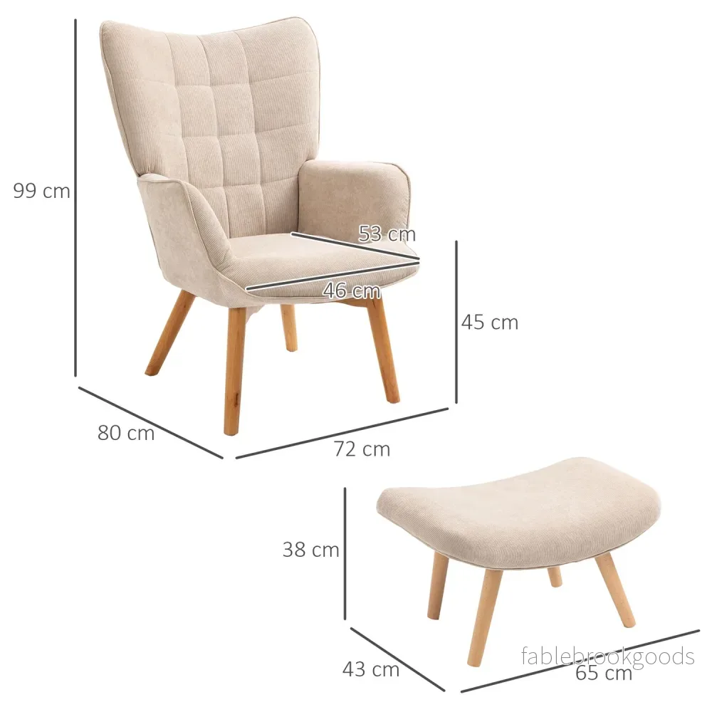 Manchester Lounge Wing Chair med ottomansk, beige klädsel - Bild 3
