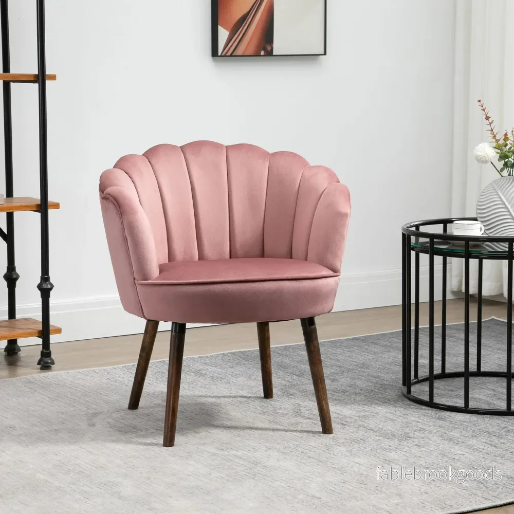 Rosa fåtölj med ryggstöd – polyester, gummiträ - Bild 2