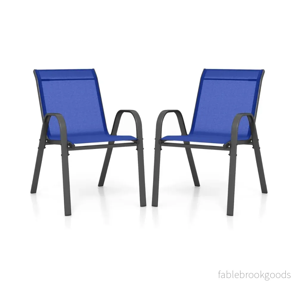 Set – med stapelbara trädgårdsstolar gjorda av textilen och metallram – 2 56 x 70 x 84 cm – Blå