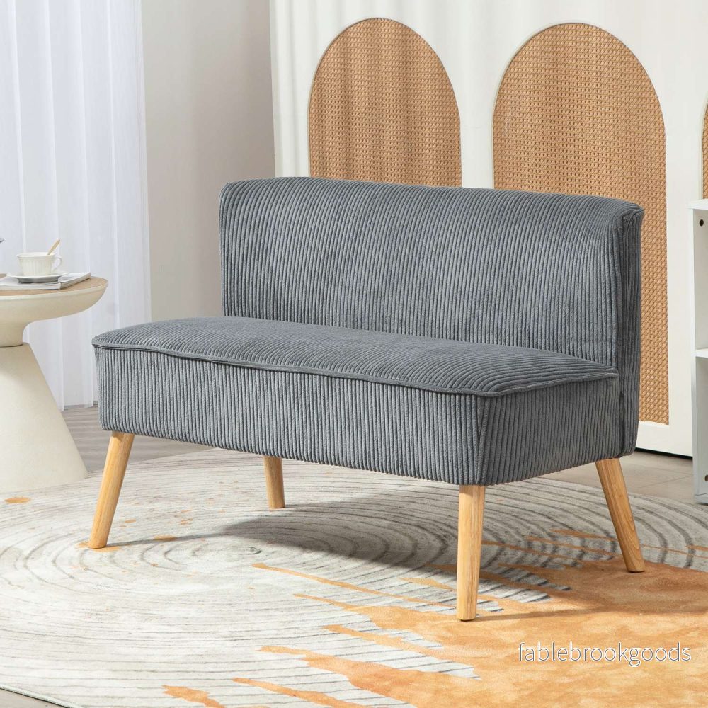 2-sits grå manchestersoffa, träben, vadderad klädsel - Bild 2